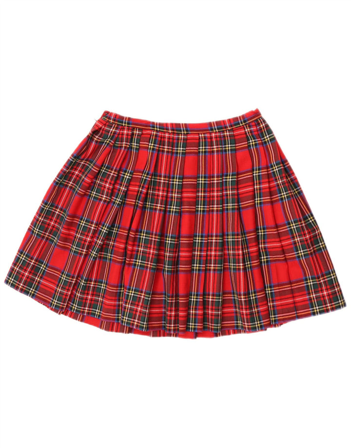 vintage Femme Mini Jupe Plissée IT 44 Moyen W26 Rouge Check Nouvelle Laine