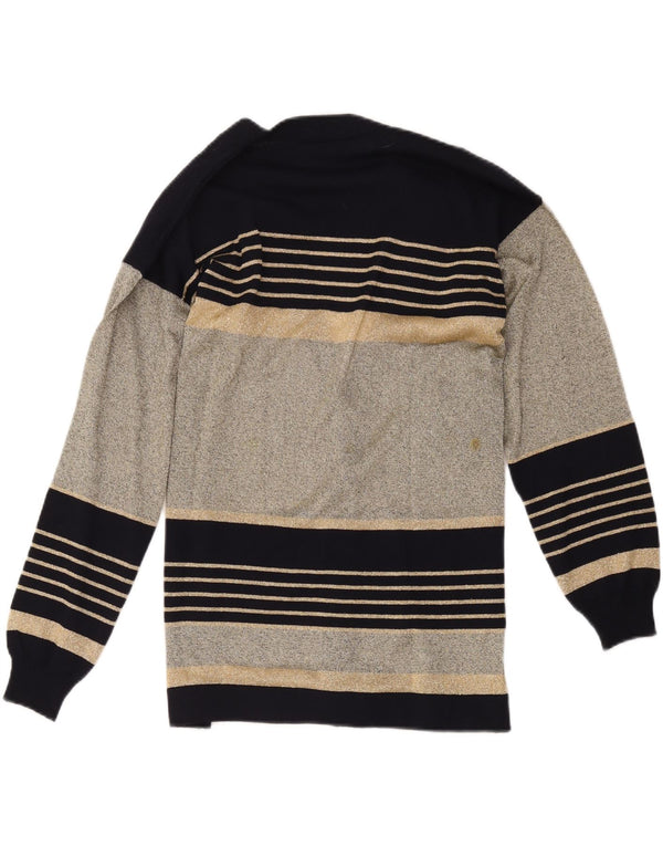 vintage Womens Cardigan Sweater UK 16 Grand Gris Rayé