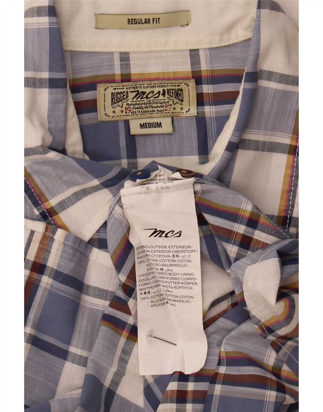 Marlboro Classics Chemise à manches courtes pour homme Coupe classique Bleu moyen à carreaux