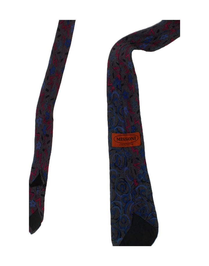 MISSONI Mens Abstract Pattern Tie One Size Blue Silk Vintage Missoni and Second-Hand Missoni from Messina Hembry 