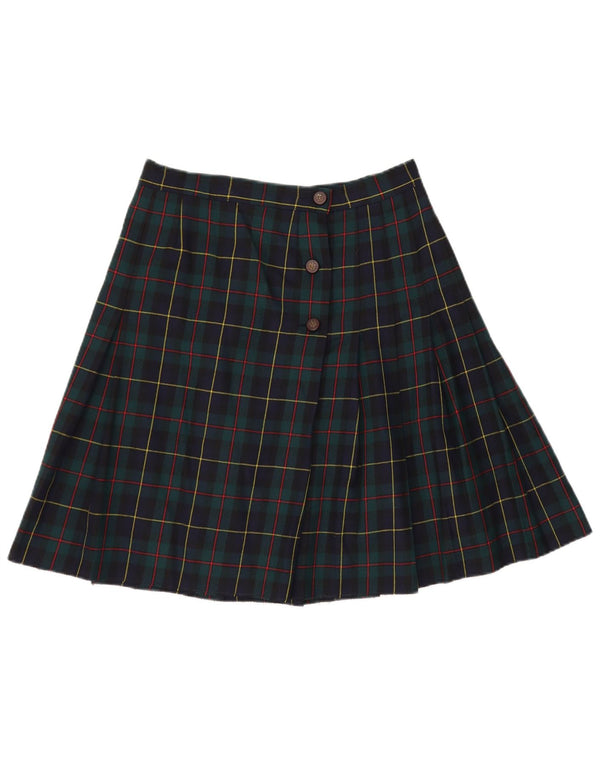 vintage Femmes Taille Haute Jupe Portefeuille Plissée UK 16 Grand W30 Chèque Vert