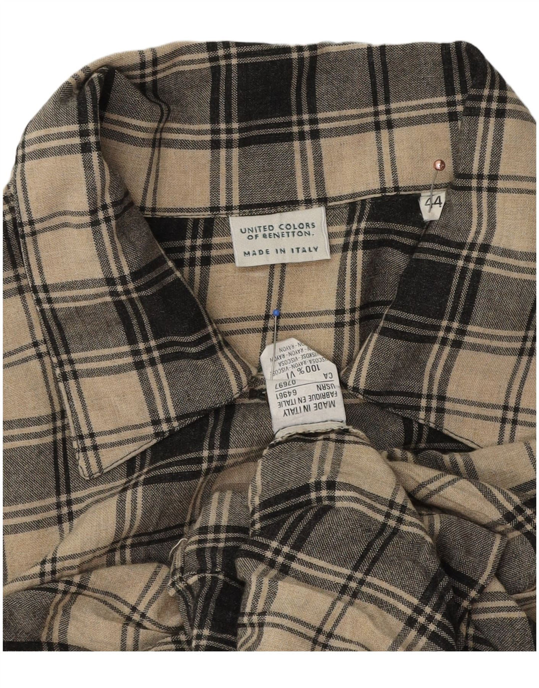 Benetton Chemise IT 44 Beige Moyen À Carreaux Viscose