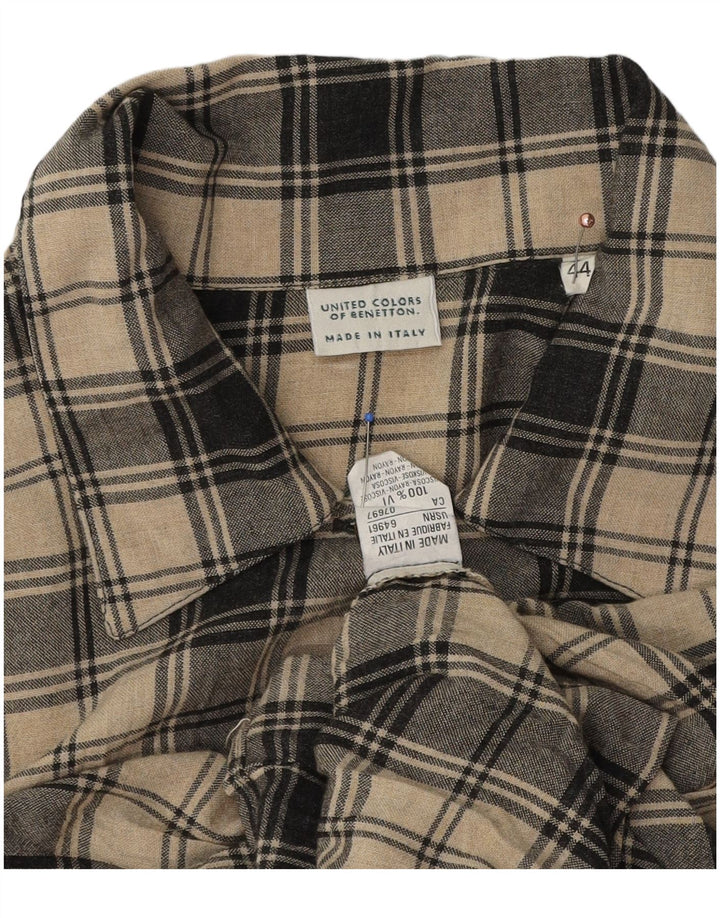 Benetton Chemise IT 44 Beige Moyen À Carreaux Viscose