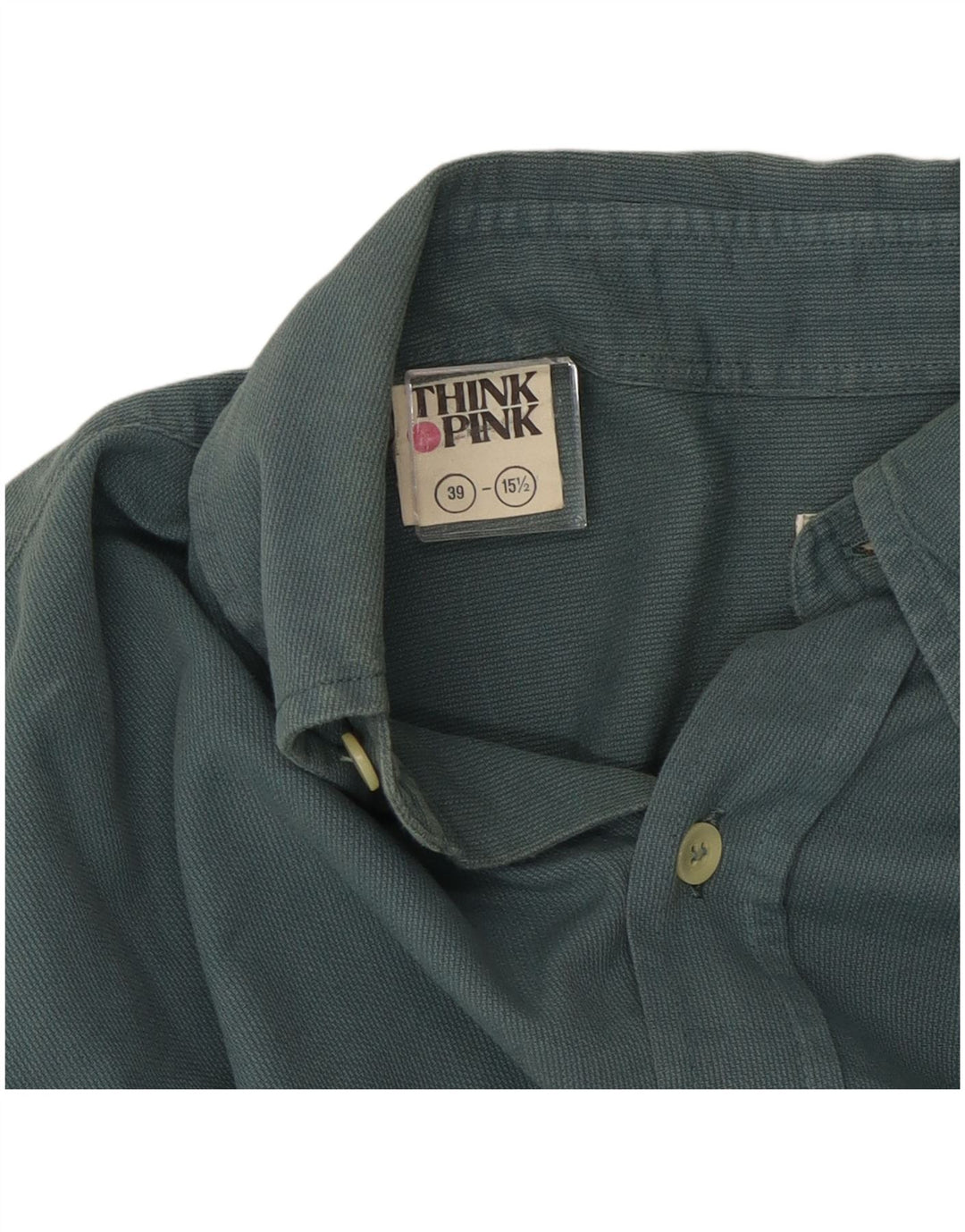THINK PINK Chemise Homme Taille 39 15 1/2 Coton Vert Moyen
