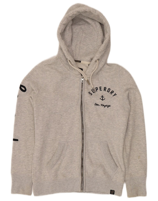 SUPERDRY Pull à capuche zippé graphique pour homme en coton moucheté petit gris
