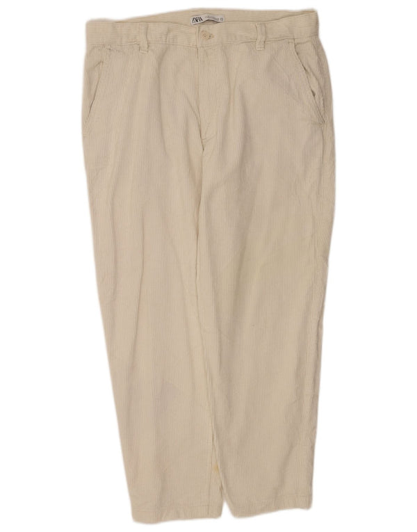 Zara Pantalon fuselé en velours côtelé pour homme EU 44 Large W34 L26 Coton blanc cassé