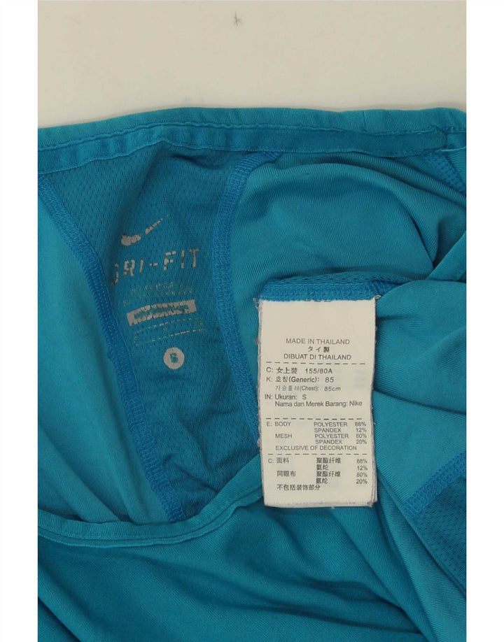 Nike Womens Dri Fit T-Shirt Top UK 10 Petit Bleu Polyester