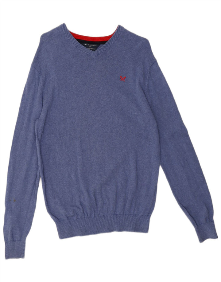 Crew Clothing Pull col V Homme Bleu Moyen Coton