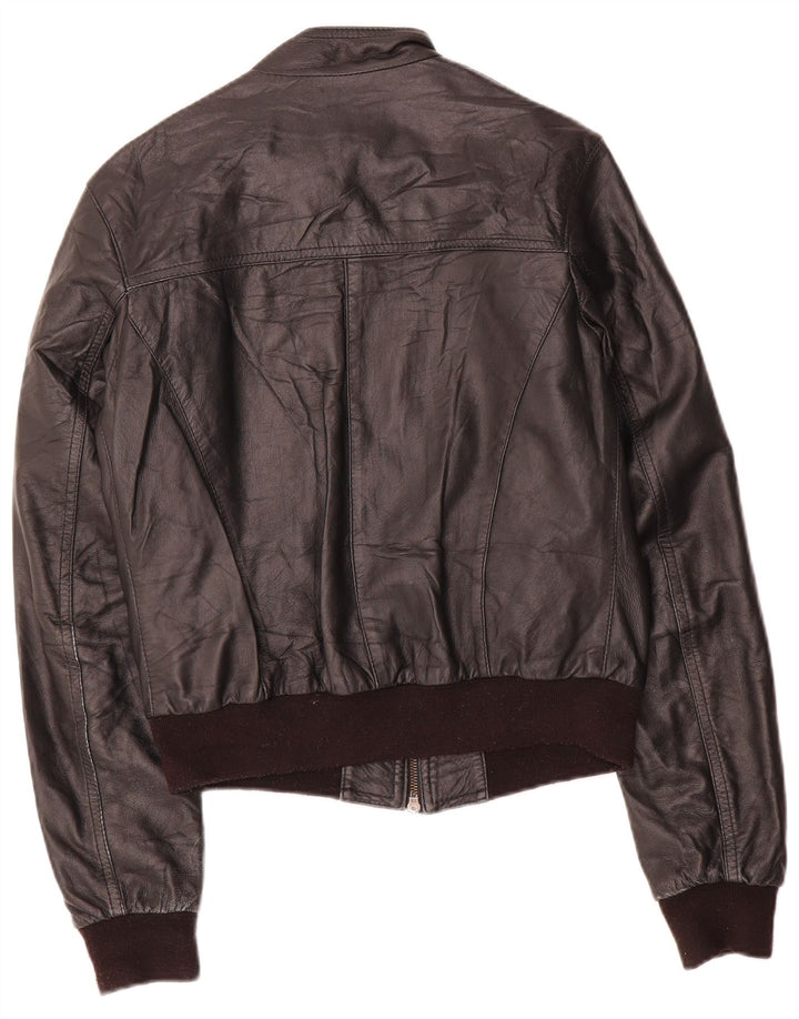 Veste en cuir femme vintage UK 12 Noir Moyen