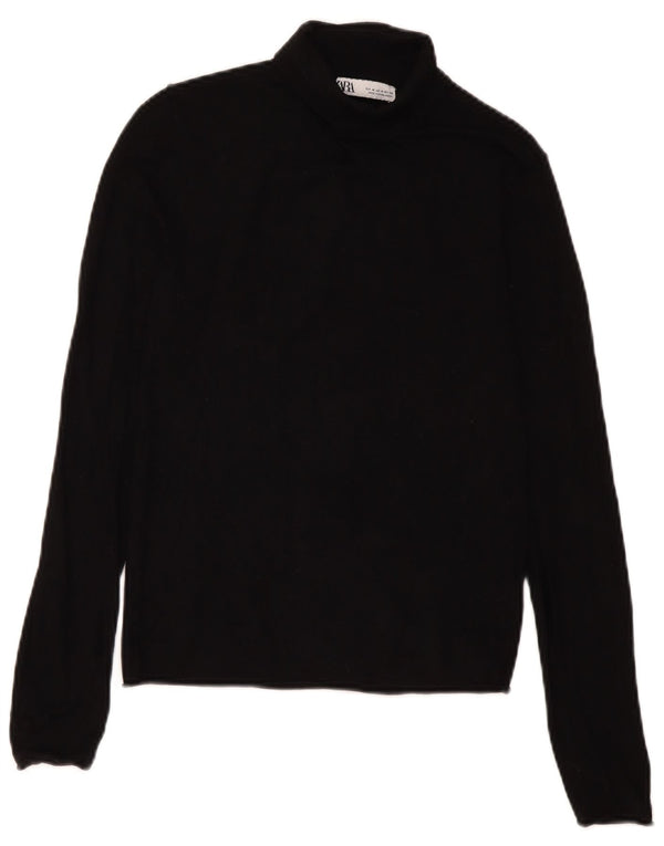 Zara Pull col roulé pour femme UK 12 Medium Noir Viscose