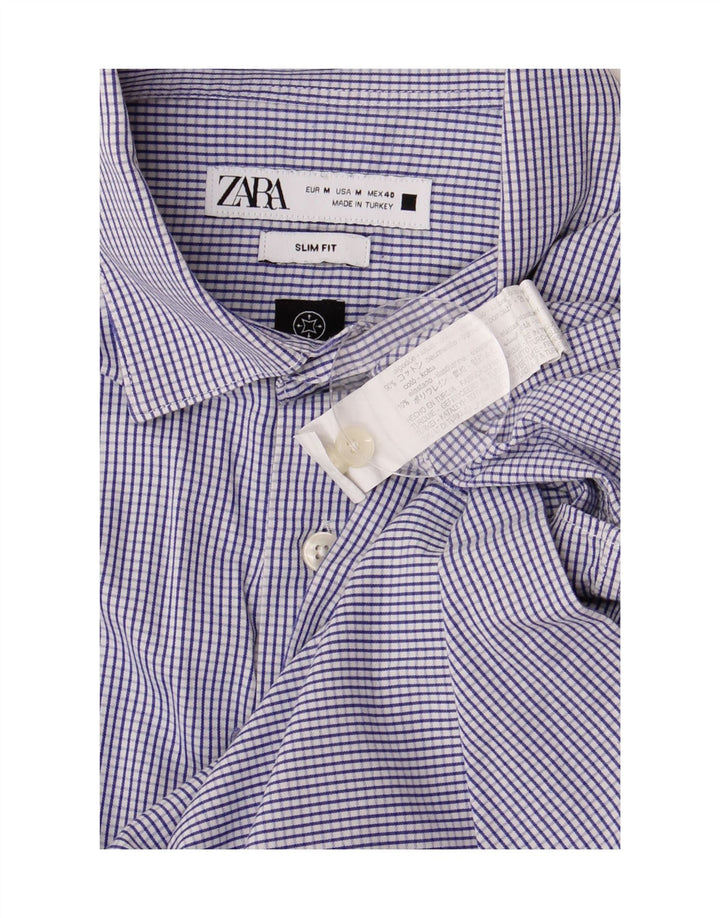 ZARA Chemise Slim Fit Homme Bleu Moyen Carreaux Coton