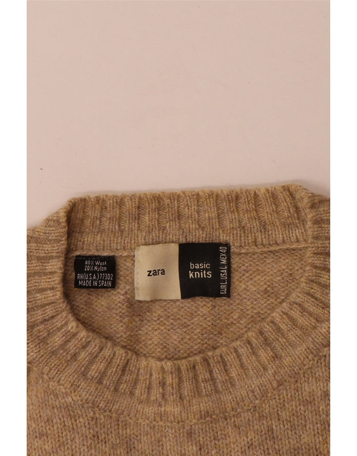 Zara Pull à col rond pour homme en laine mouchetée beige