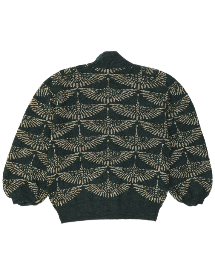 vintage Femmes Turtle Neck Jumper Pull UK 14 Vert Moyen