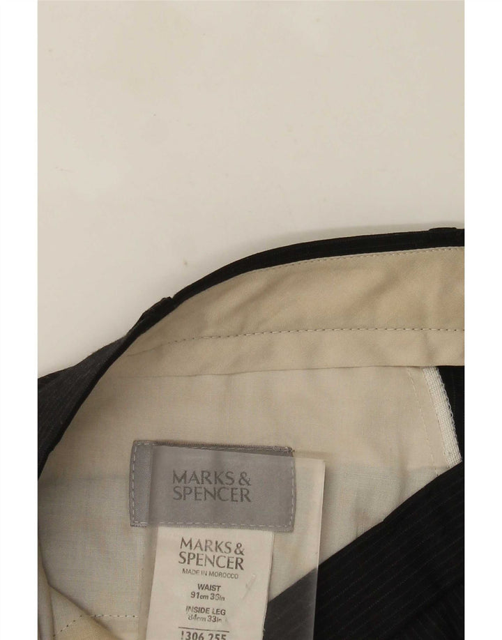 Marks & Spencer Pantalon de costume pour homme W36 L33 Noir à fines rayures Polyester