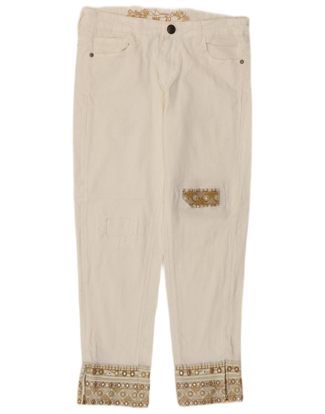 Desigual Jean Fuselé W30 L27 Femme Blanc Coton