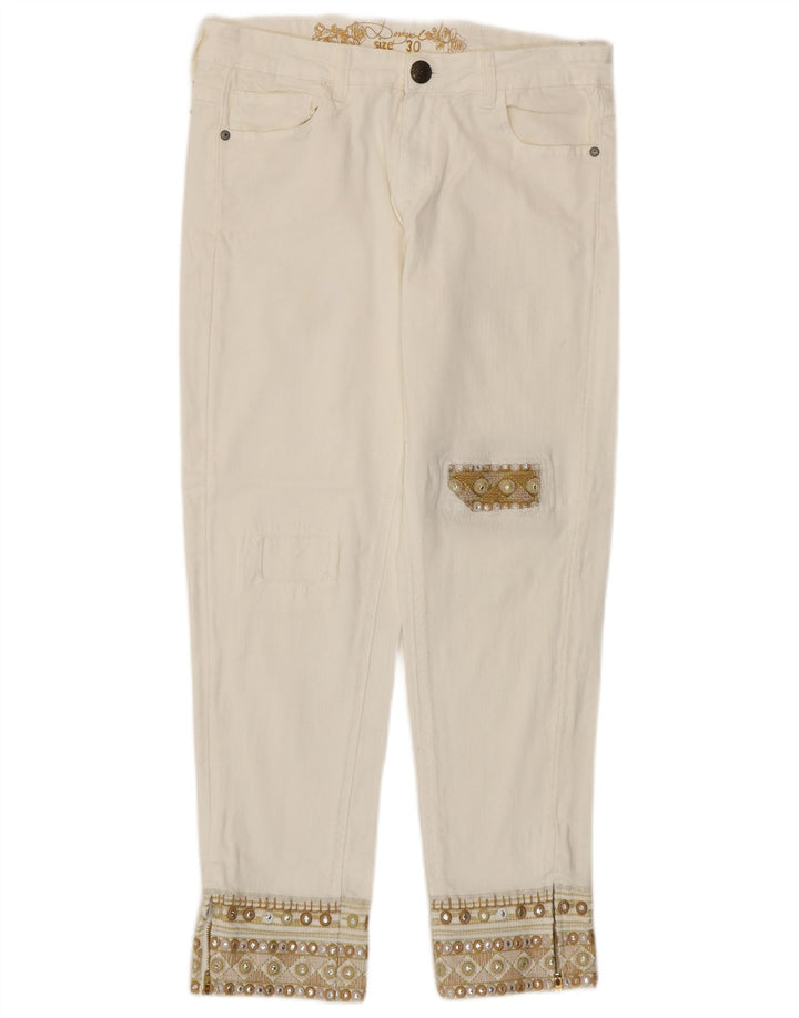 Desigual Jean Fuselé W30 L27 Femme Blanc Coton