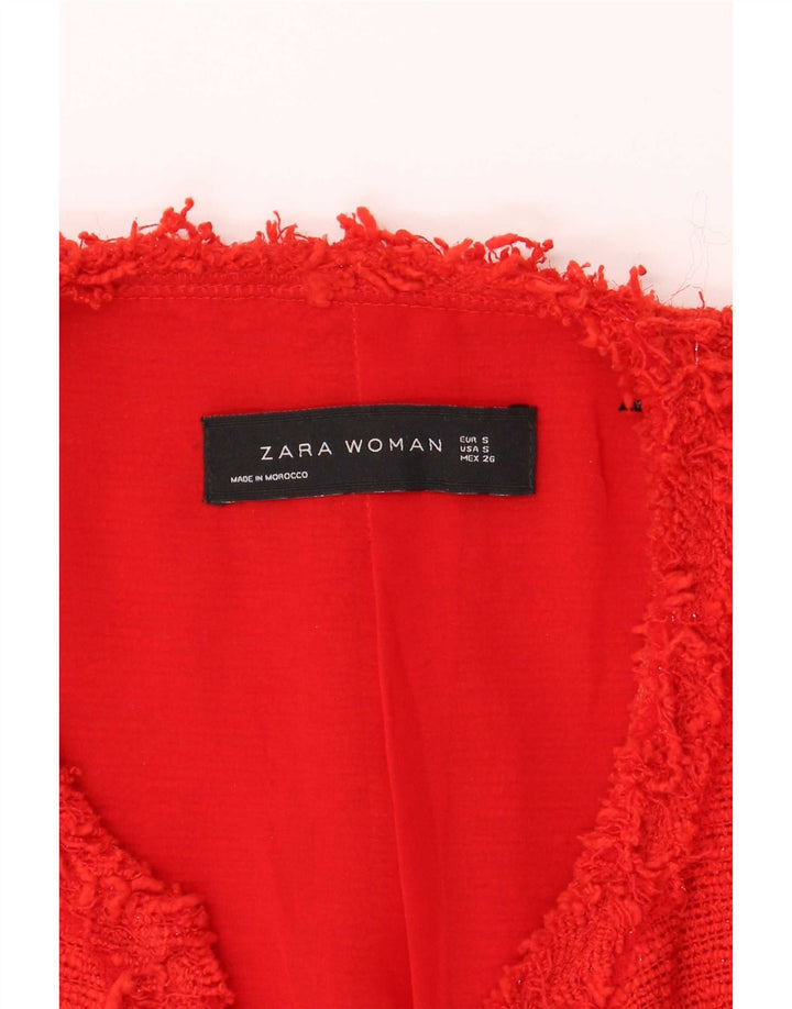 Zara Veste Blazer Ouverte Femme UK 10 Petit Rouge