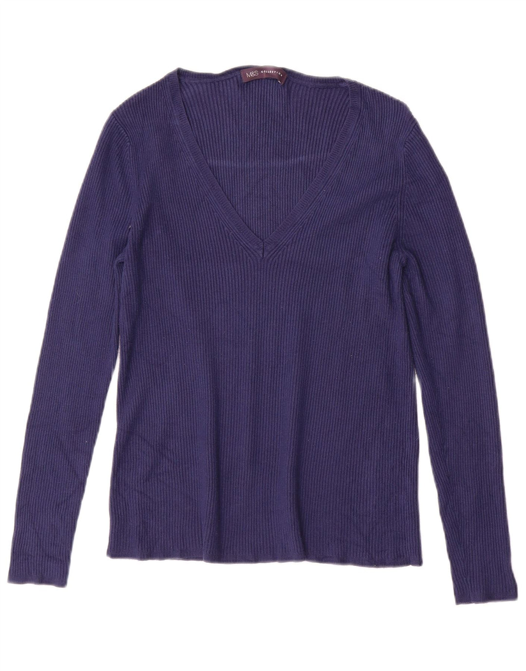 MARKS & SPENCER Pull col en V pour femme UK 10 Small Bleu marine