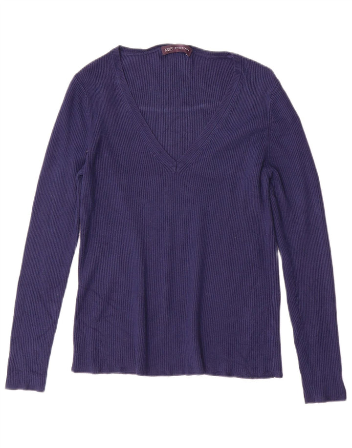 MARKS & SPENCER Pull col en V pour femme UK 10 Small Bleu marine
