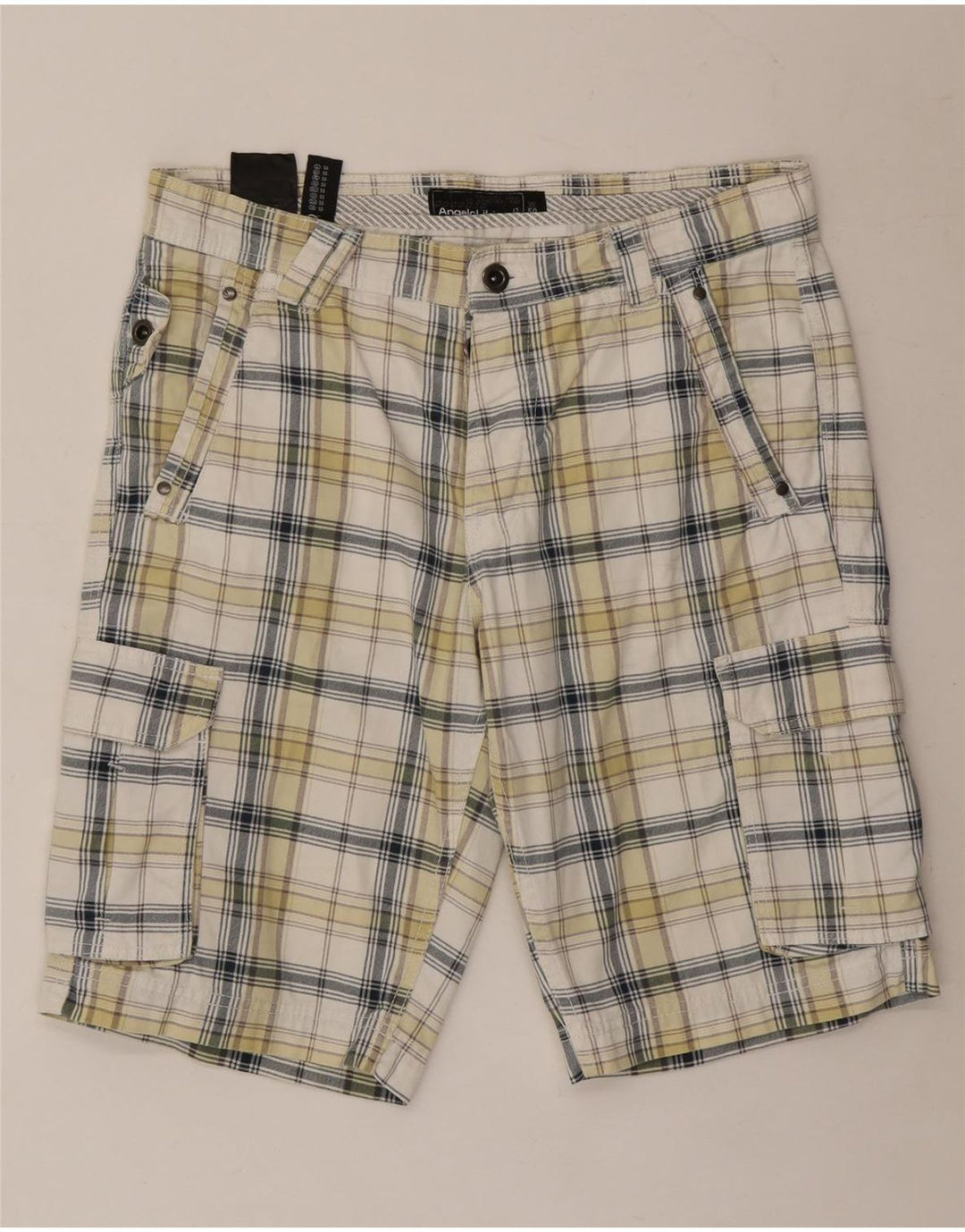 Angelo Litrico Short Cargo Homme IT 50 Large W34 Coton à Carreaux Blanc