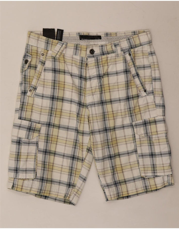 Angelo Litrico Short Cargo Homme IT 50 Large W34 Coton à Carreaux Blanc