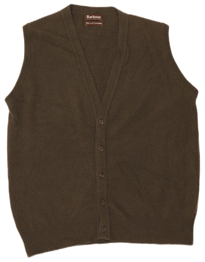 Barbour Mens Cardigan sans manches Pull Large Kaki Laine