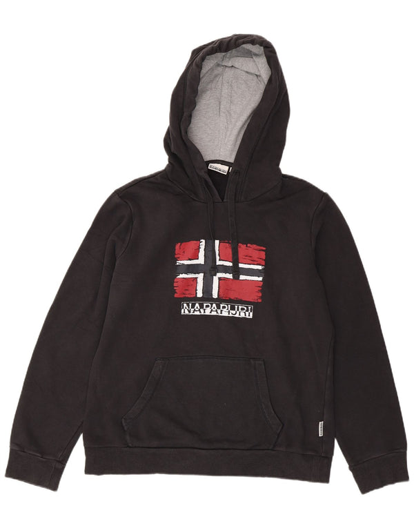 Napapijri Pull à capuche graphique pour femme UK 16 Large Noir Coton