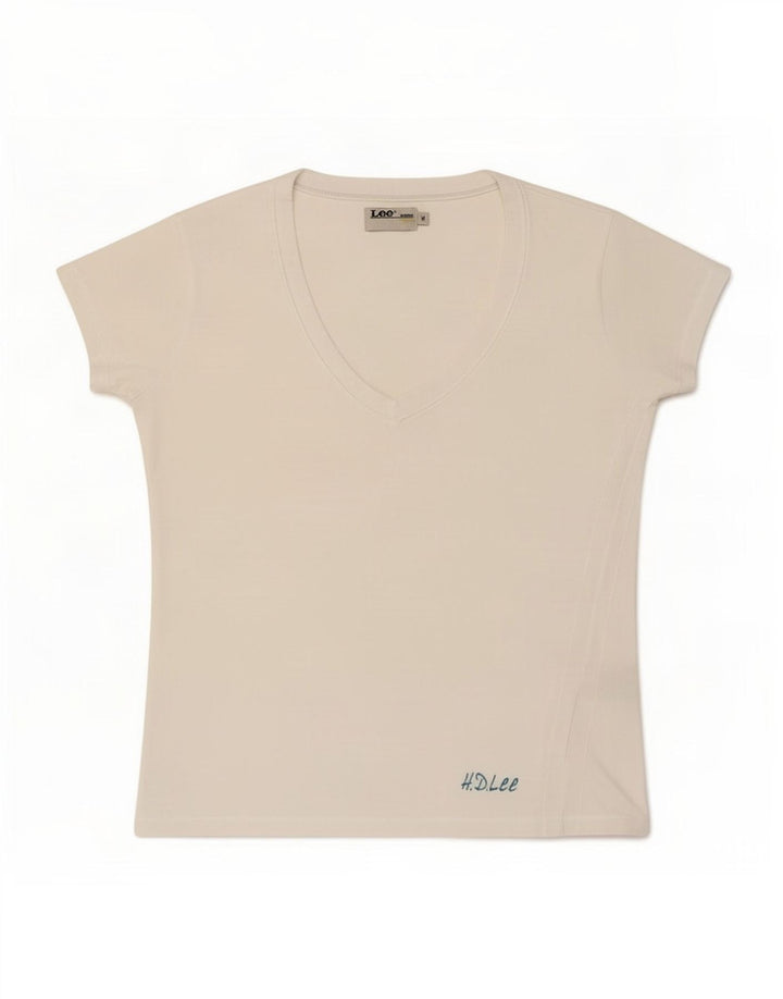 Lee T-Shirt Femme Top UK 12 Coton Blanc Moyen