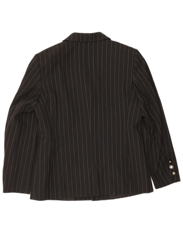 Delmod Veste blazer à 4 boutons pour femme UK 12 en polyester à fines rayures noires moyennes