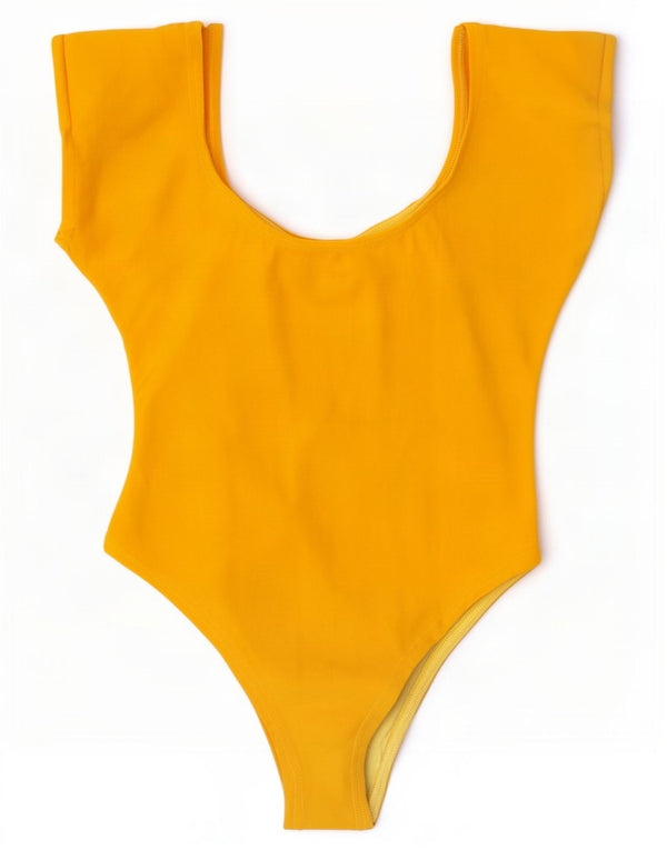 vintage Femme Body sans manches UK 12 Coton Jaune Moyen