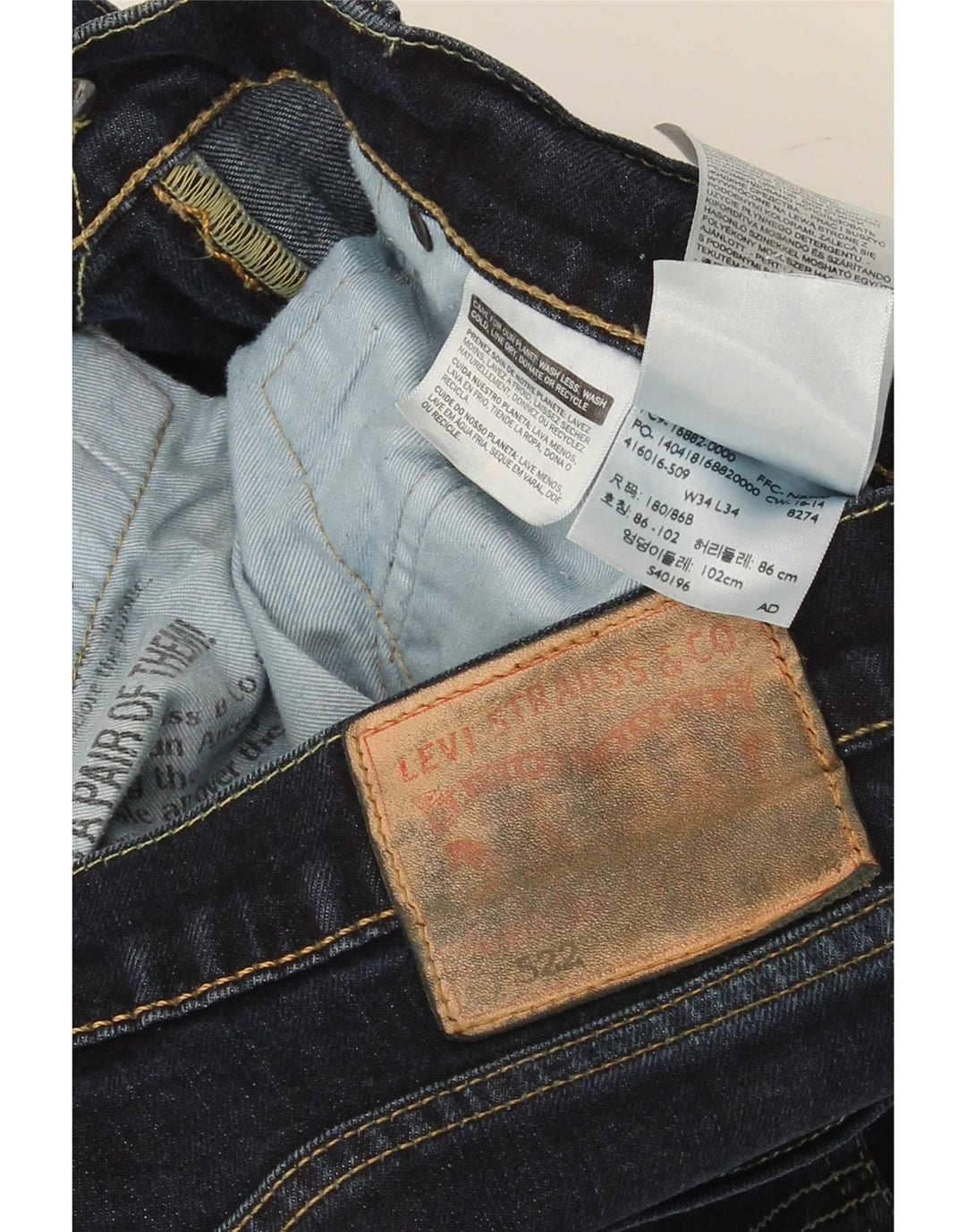 Levi's Jean Slim 522 Homme W34 L34 Bleu Marine Coton