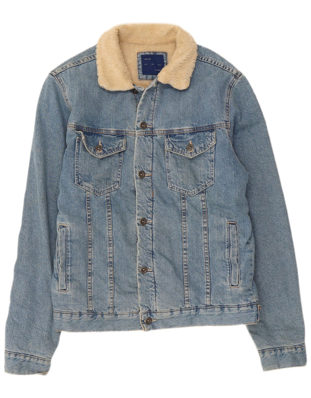 Zara Veste en jean Sherpa pour homme UK 40 Large Bleu Coton