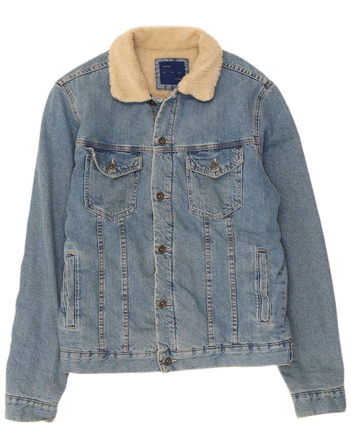 Zara Veste en jean Sherpa pour homme UK 40 Large Bleu Coton