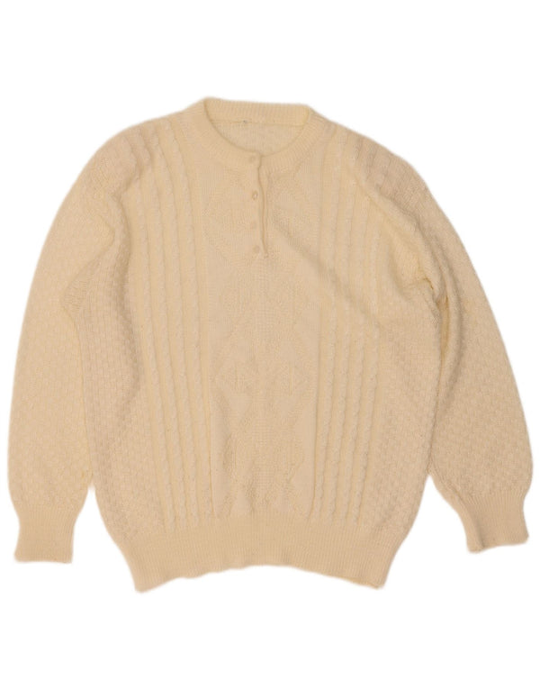 vintage Femmes Bouton Cou Jumper Pull UK 16 Grand Blanc Cassé
