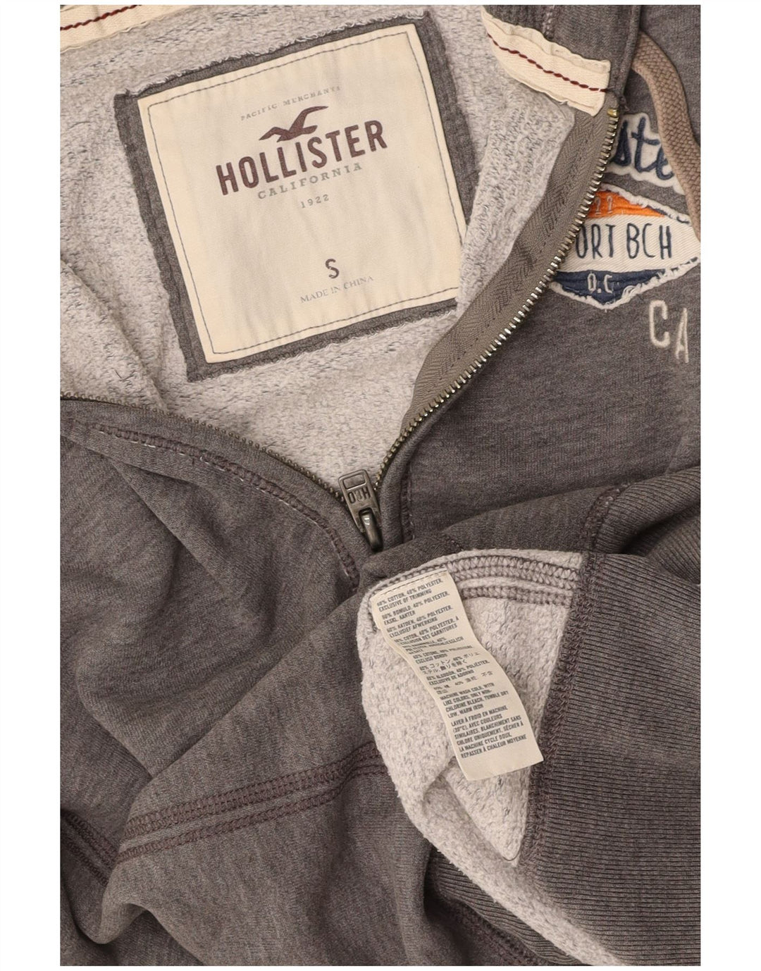 HOLLISTER Pull à capuche zippé graphique pour femme UK 10 Small Gris Coton