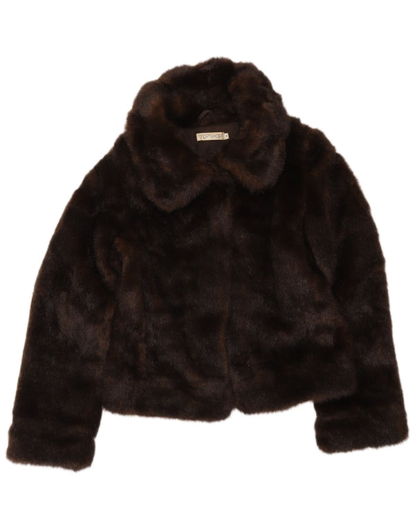 Topshop Veste boléro en fausse fourrure pour femme UK 8 Small Marron Acrylique