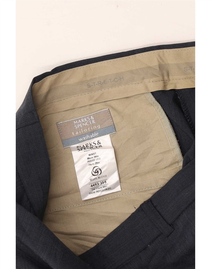 Marks & Spencer Pantalon de Costume Droit Homme W34 L29 Bleu Marine Polyester