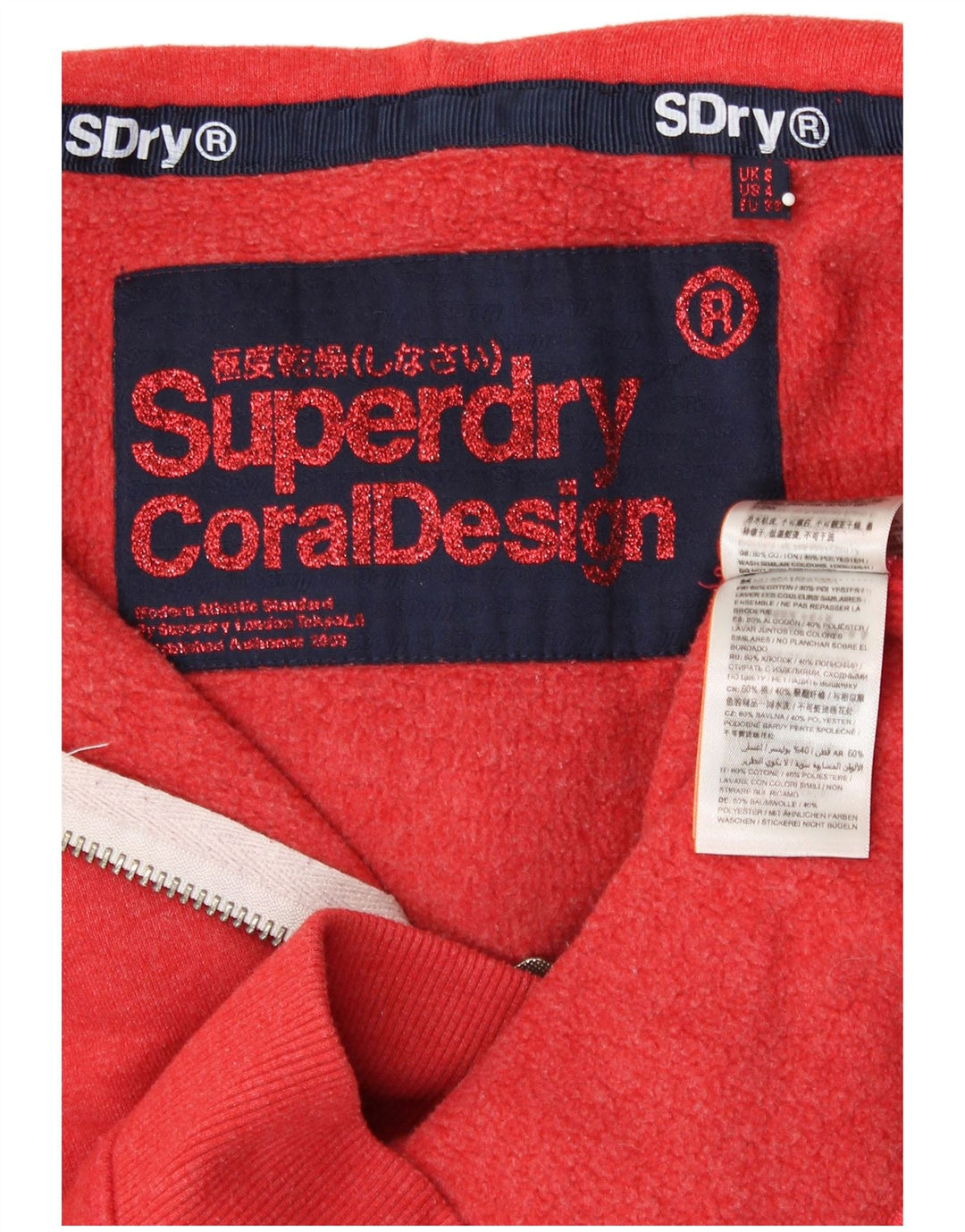 SUPERDRY Pull à capuche zippé graphique pour femme UK 8 Small Orange Coton