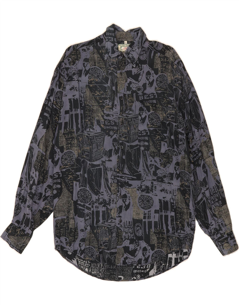 GEORGE HAUPT Mens Graphic Shirt Size 38 Small Navy Blue Viscose Vintage George Haupt and Second-Hand George Haupt from Messina Hembry 
