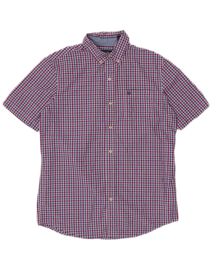 CHAPS Chemise à Manches Courtes Homme Facile d'Entretien en Coton Vichy Bleu Moyen