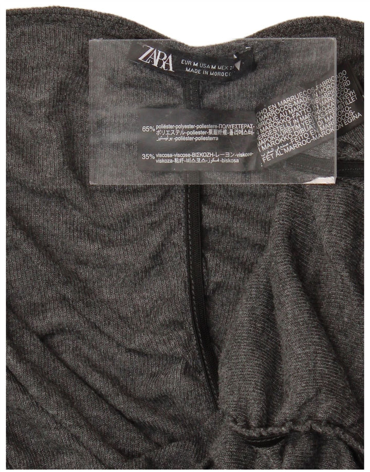 ZARA Femme Chemisier Top UK 12 Gris Moyen Polyester