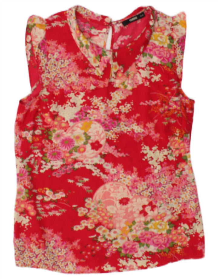 Oasis Chemisier sans manches pour femme UK 10 Petit rouge floral en polyester