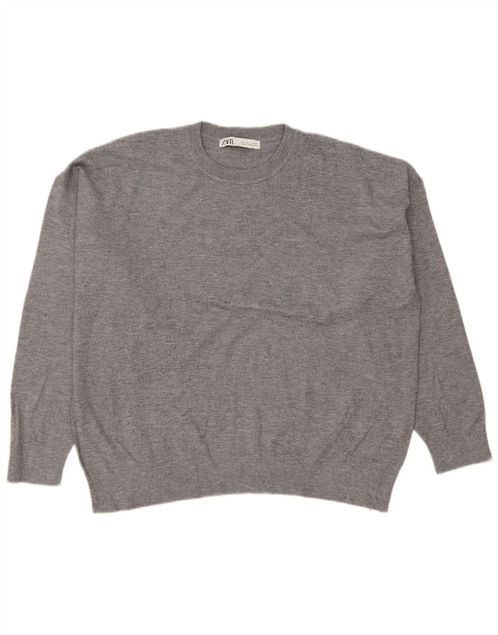 Zara Pull surdimensionné à col rond pour femme UK 16 Grand gris moucheté