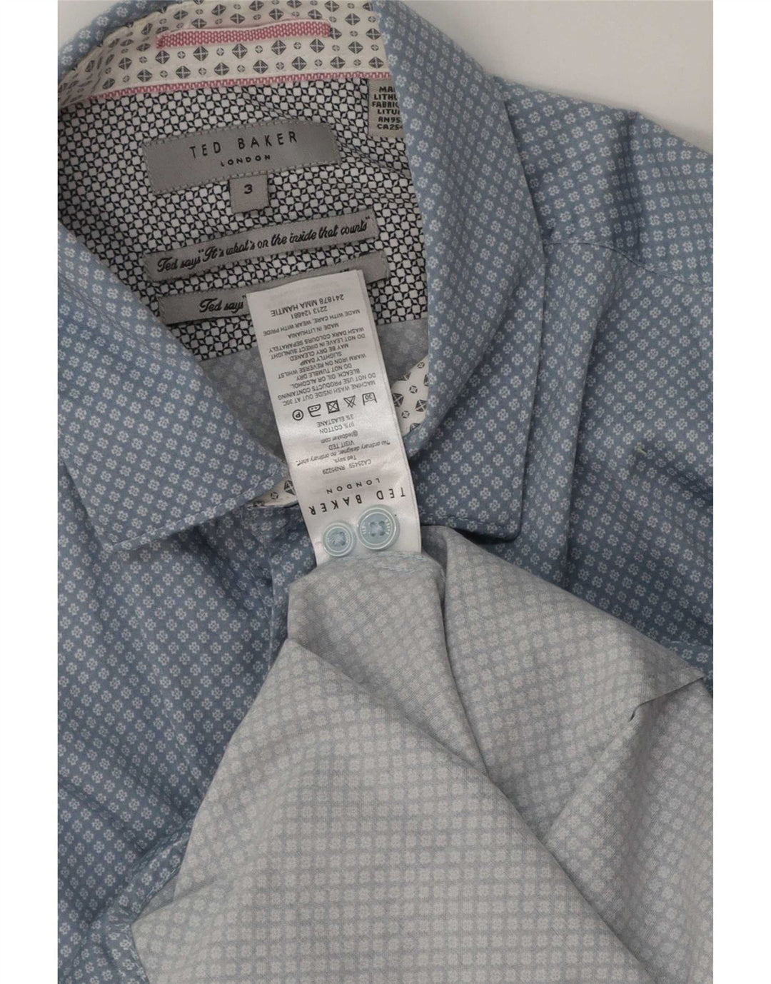 Ted Baker Chemise coupe classique pour homme Taille 3 Bleu moyen Coton géométrique