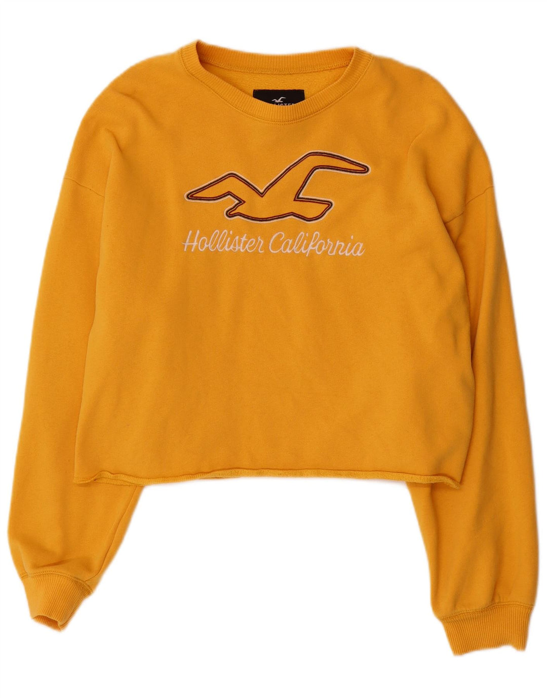 HOLLISTER Sweat-shirt court graphique pour femme UK 14 Coton jaune moyen