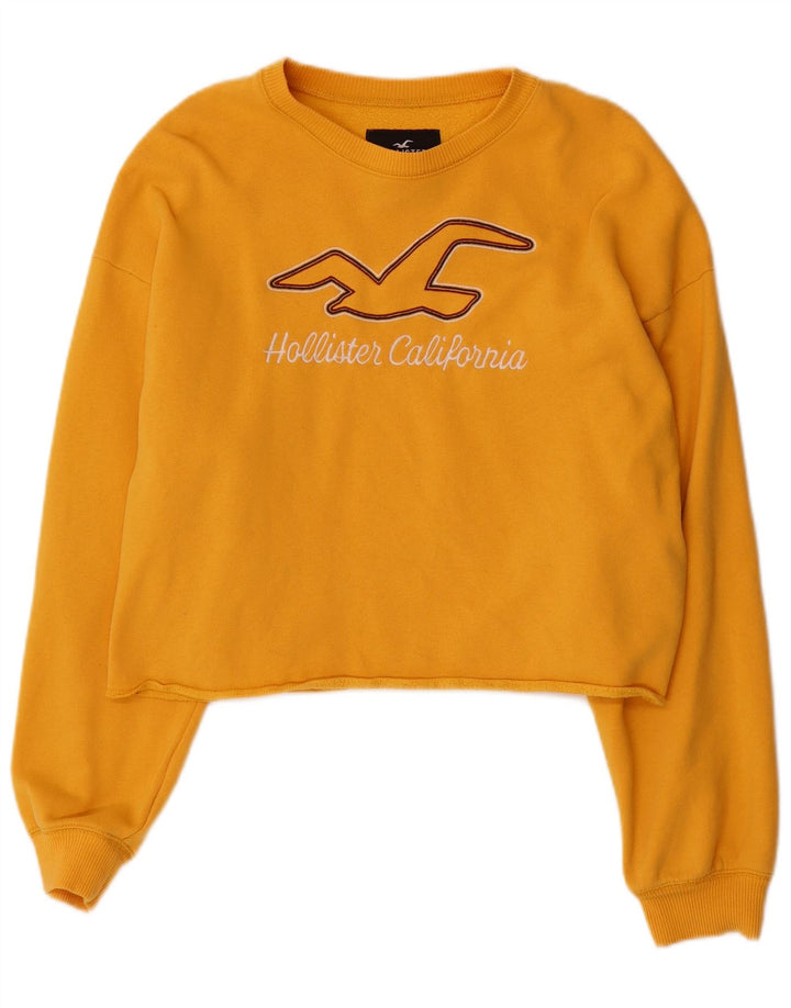 HOLLISTER Sweat-shirt court graphique pour femme UK 14 Coton jaune moyen