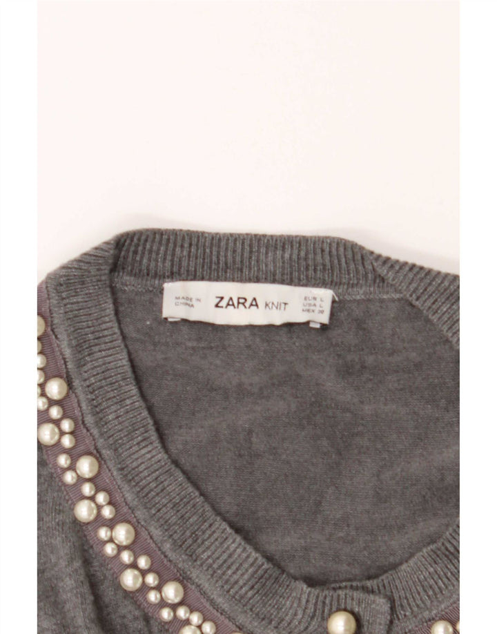 Zara Cardigan Femme Pull UK 14 Large Gris