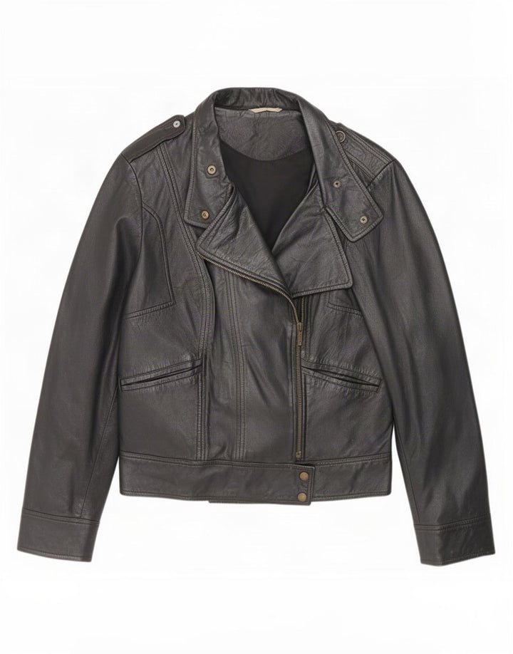 Promod Veste de motard en cuir pour femme UK 44 Medium Noir