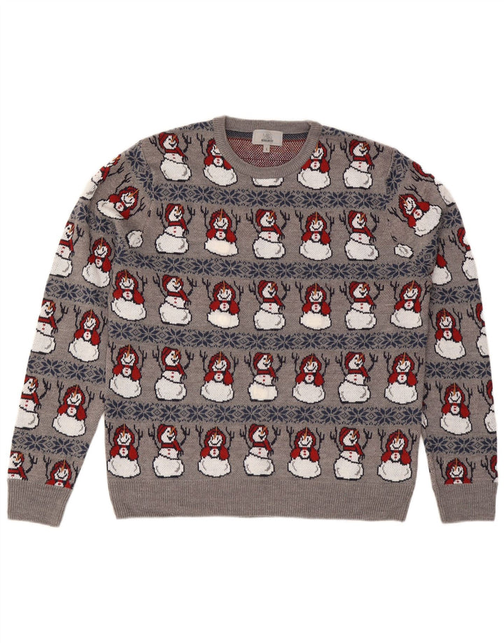 Marks & Spencer Pull ras du cou pour homme, grand, gris, Noël