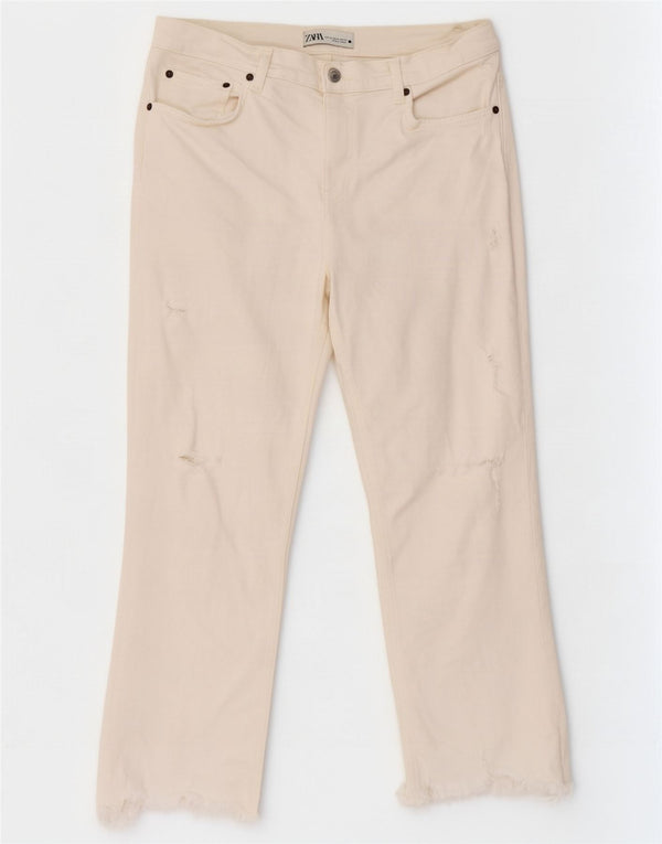 Zara Jeans court en détresse pour femme EU 42 Large W32 L24 Coton blanc
